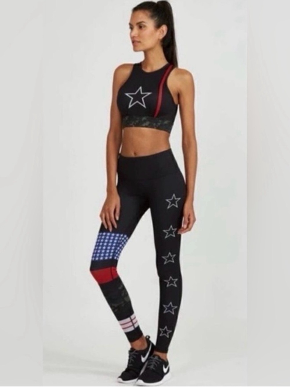 Noli Rebel High-Rise Black Star Print Performance Leggings and matching tank